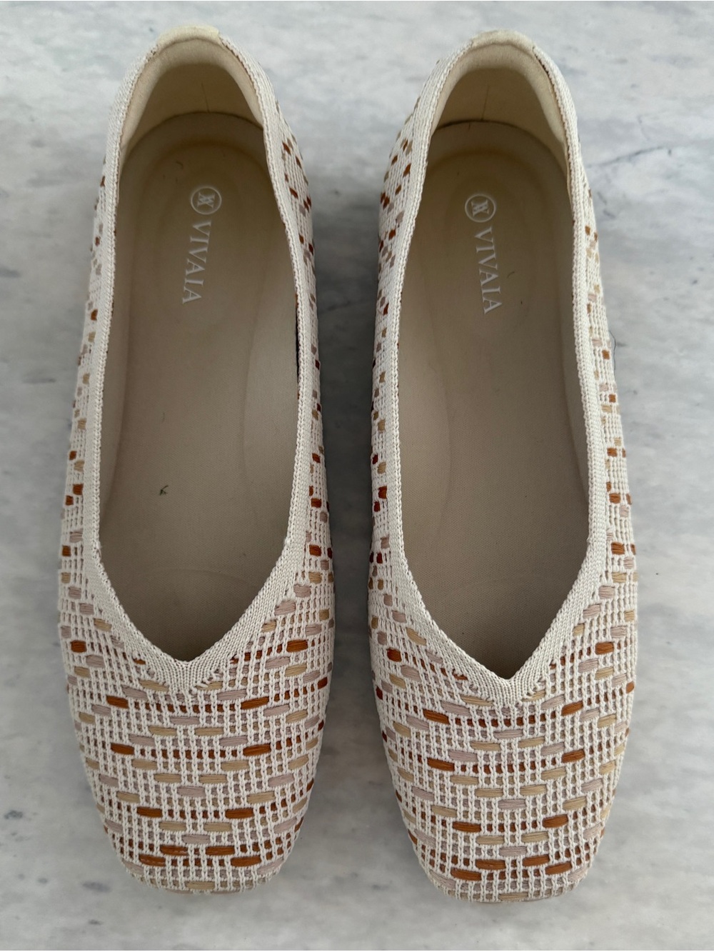 Vivaia Women's Cream Woven Slip-On Flats